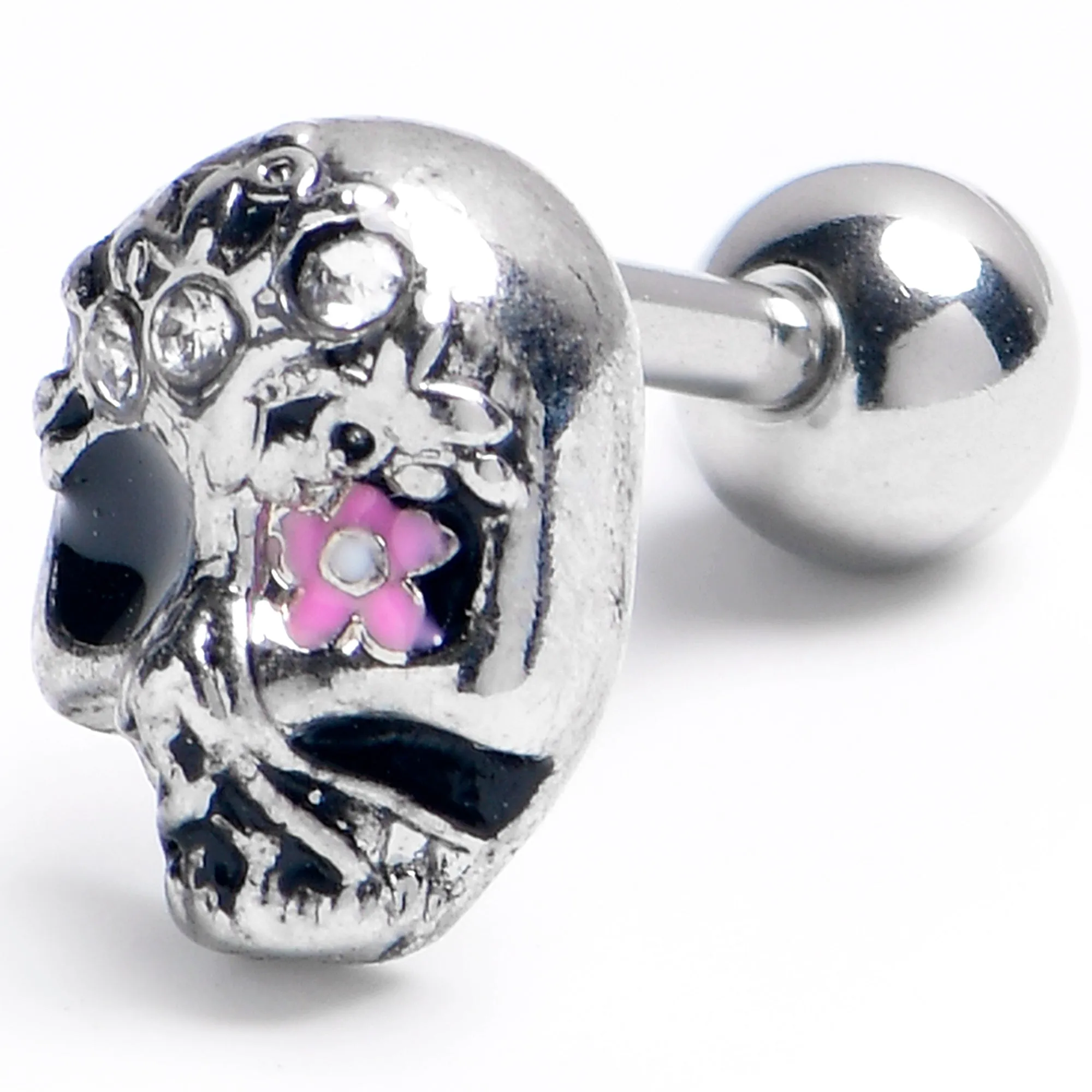 16 Gauge 1/4 Clear Gem Stylish Skull Cartilage Tragus Earring