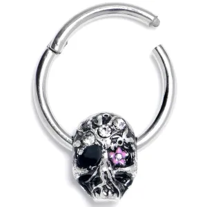 16 Gauge 3/8 Clear Gem Stylish Skull Hinged Segment Ring