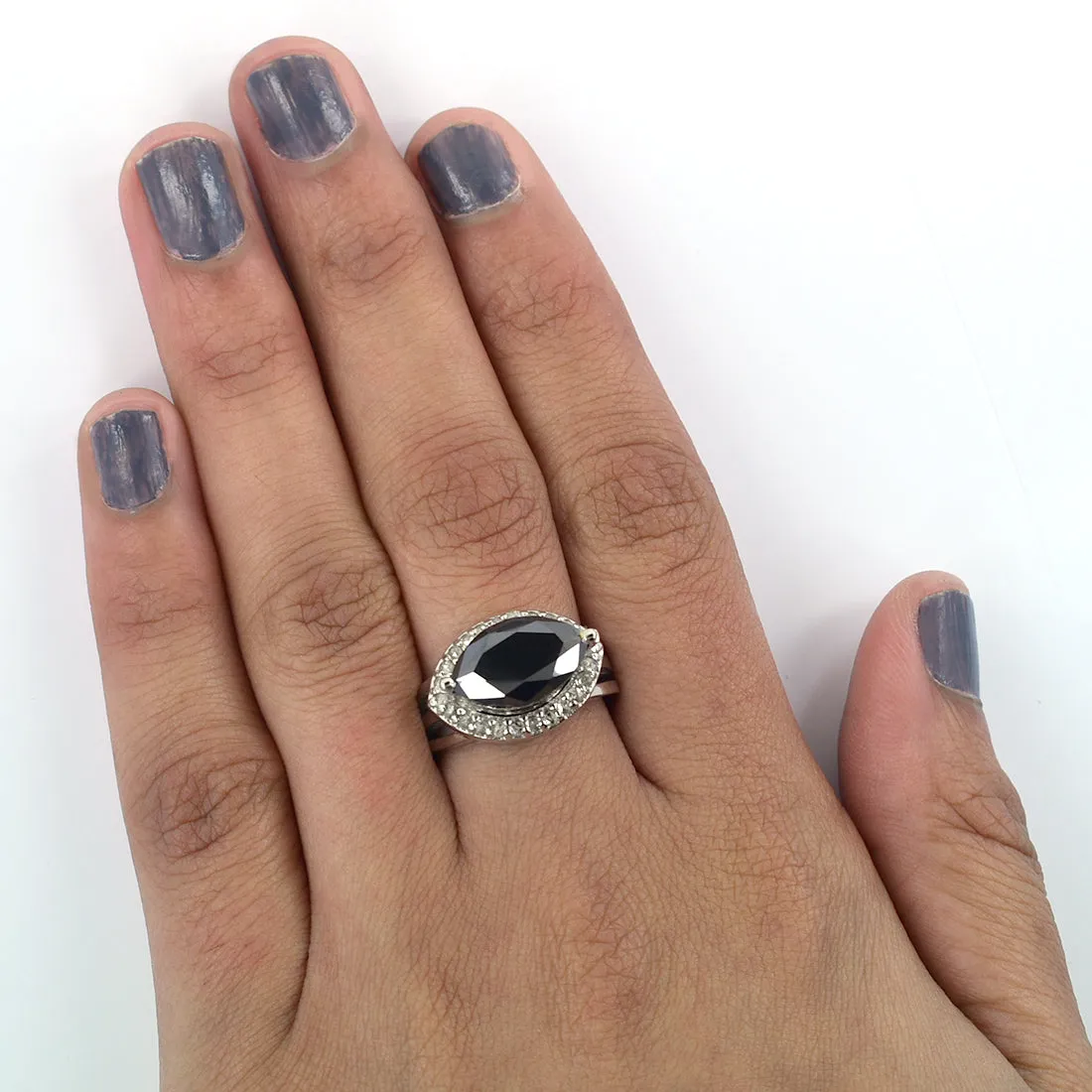 4.65 Ct Certified Black Diamond Solitaire Designer Ring with Diamond Accents, Stylish Look & Great Shine