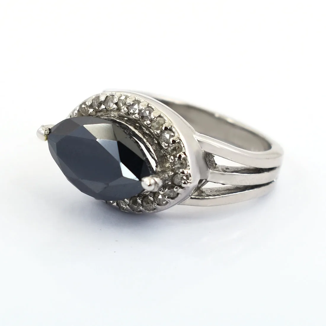 4.65 Ct Certified Black Diamond Solitaire Designer Ring with Diamond Accents, Stylish Look & Great Shine