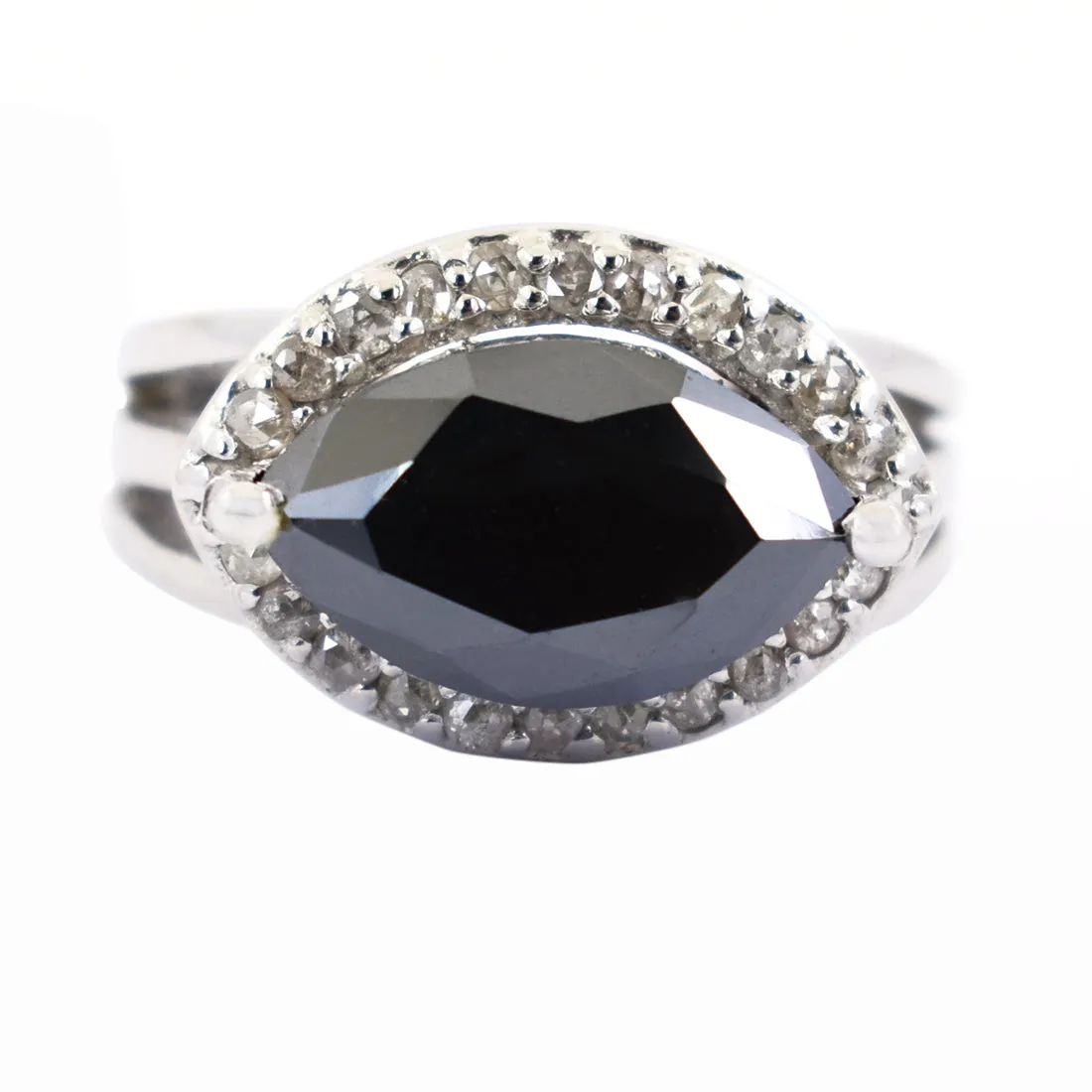 4.65 Ct Certified Black Diamond Solitaire Designer Ring with Diamond Accents, Stylish Look & Great Shine