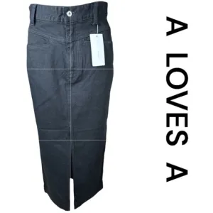 A LOVES A (Dillards) Black Denim Midi Skirts, Two Available Both Size 27.