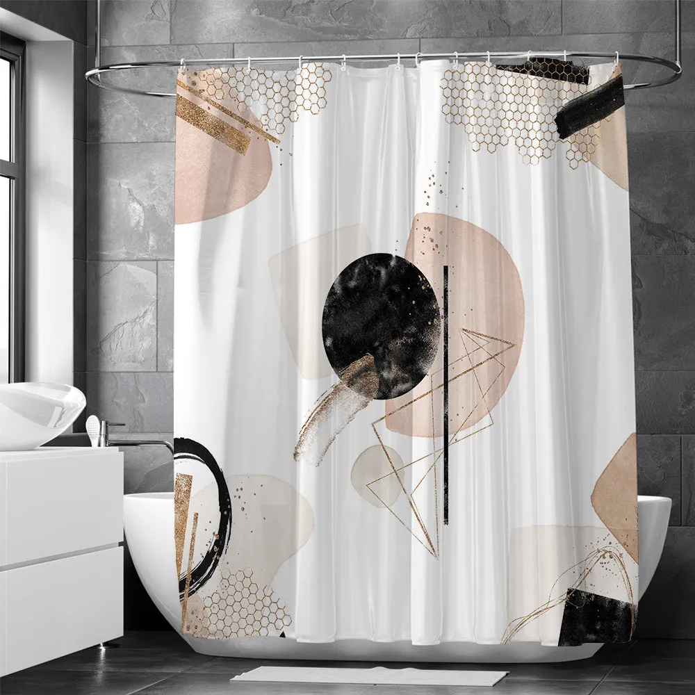 Abstract Modern Waterproof Shower Curtain with Hooks