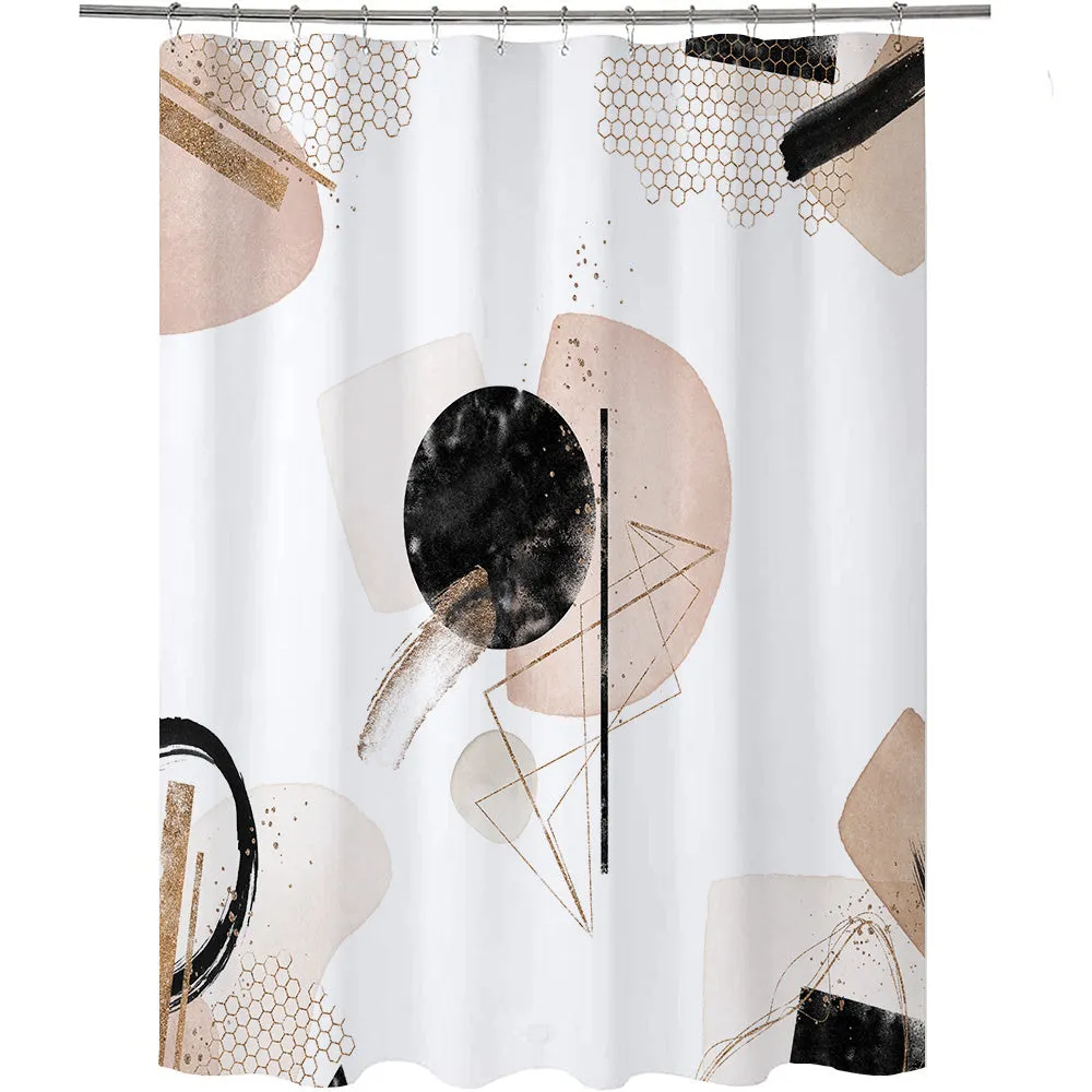 Abstract Modern Waterproof Shower Curtain with Hooks