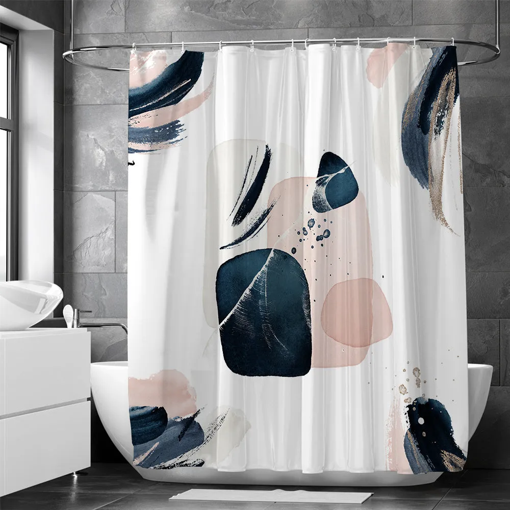 Abstract Modern Waterproof Shower Curtain with Hooks