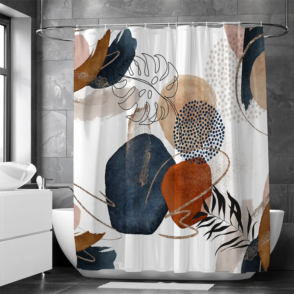 Abstract Modern Waterproof Shower Curtain with Hooks