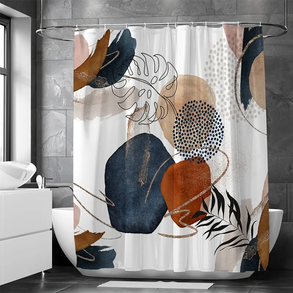 Abstract Modern Waterproof Shower Curtain with Hooks