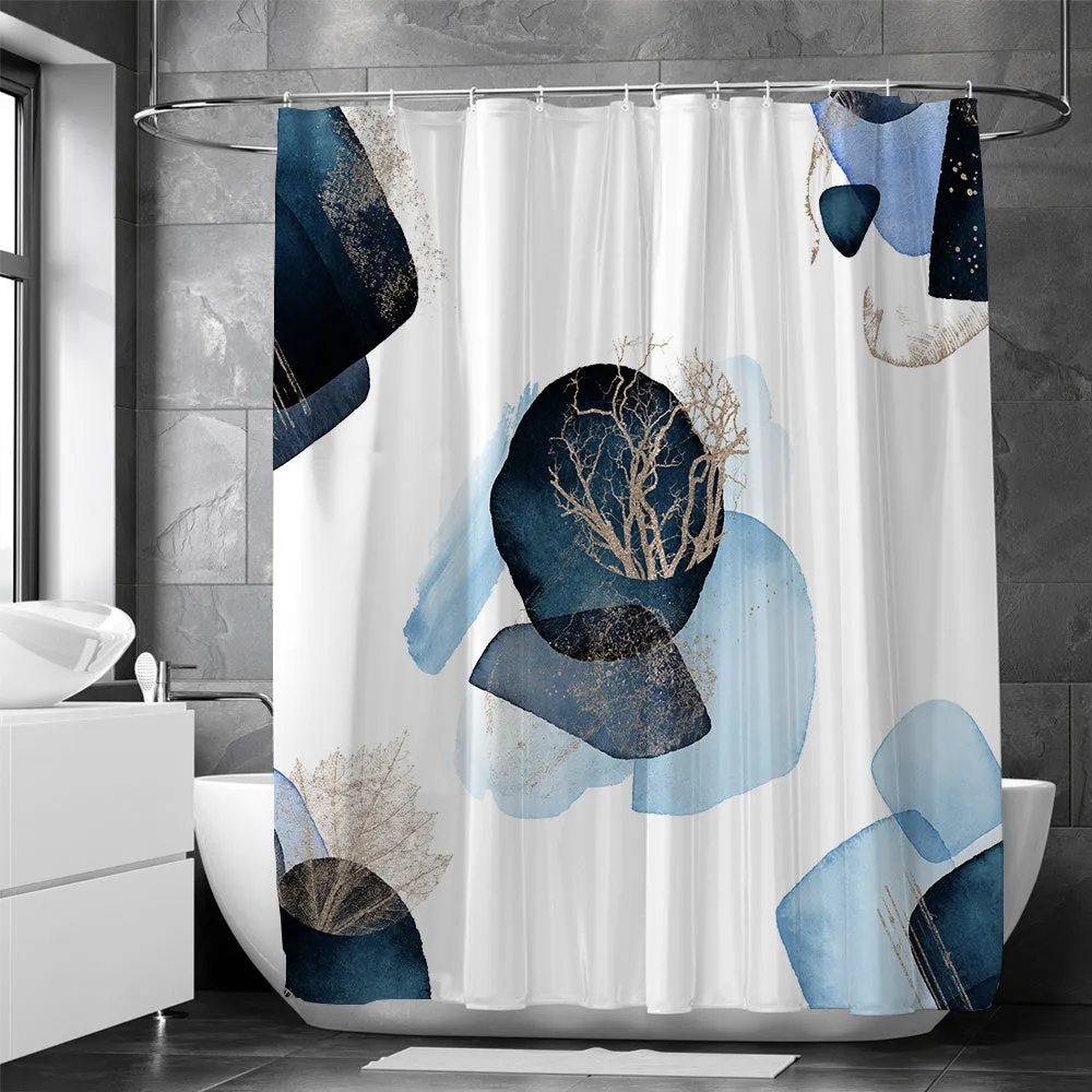 Abstract Modern Waterproof Shower Curtain with Hooks