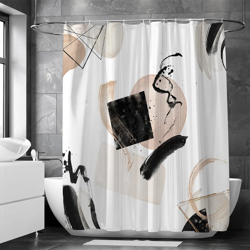 Abstract Modern Waterproof Shower Curtain with Hooks