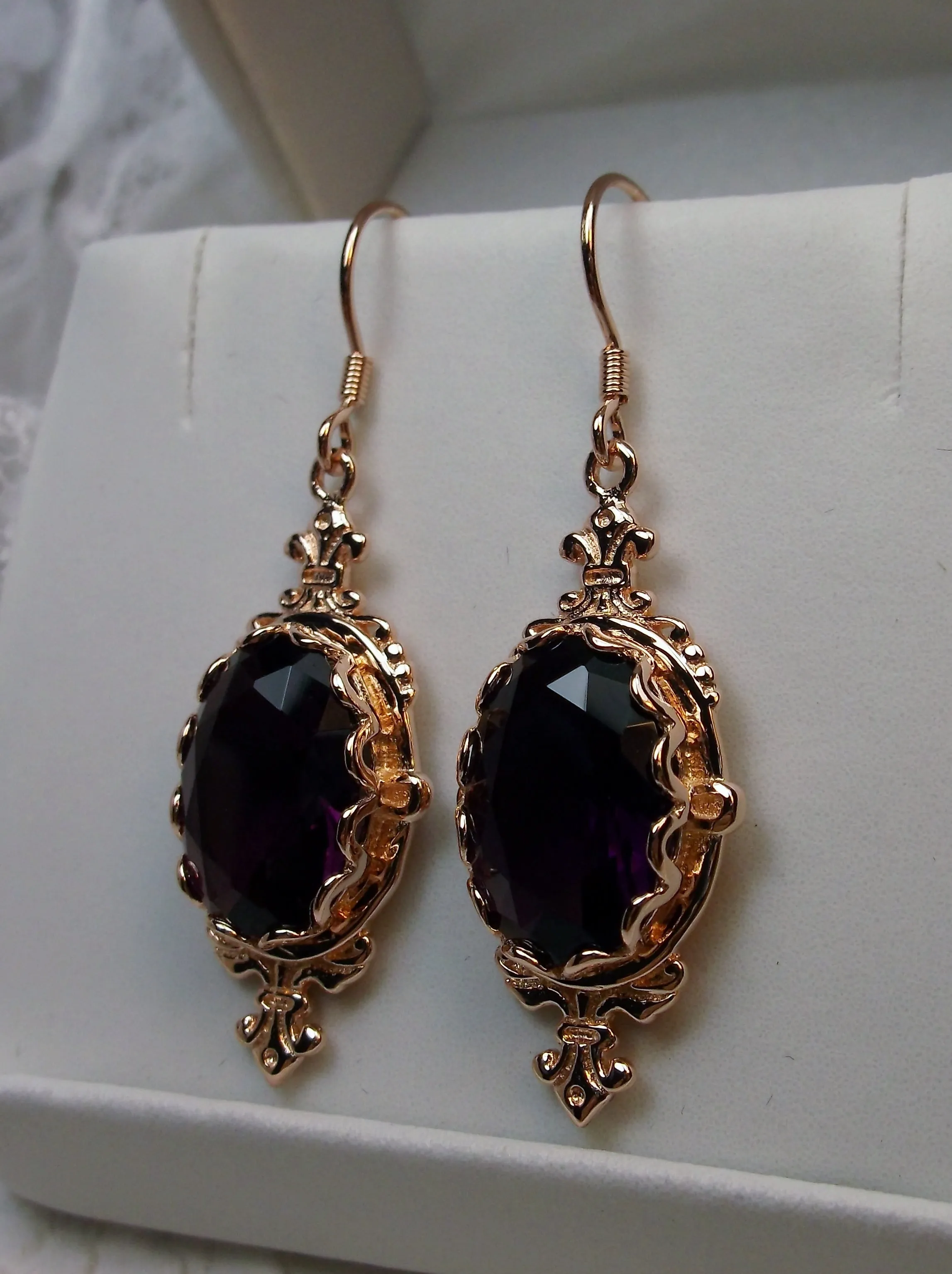 Amethyst Earrings, Rose Gold-plate, Stylish Victorian Jewelry #E18