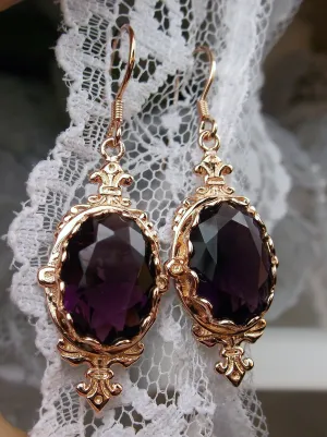 Amethyst Earrings, Rose Gold-plate, Stylish Victorian Jewelry #E18