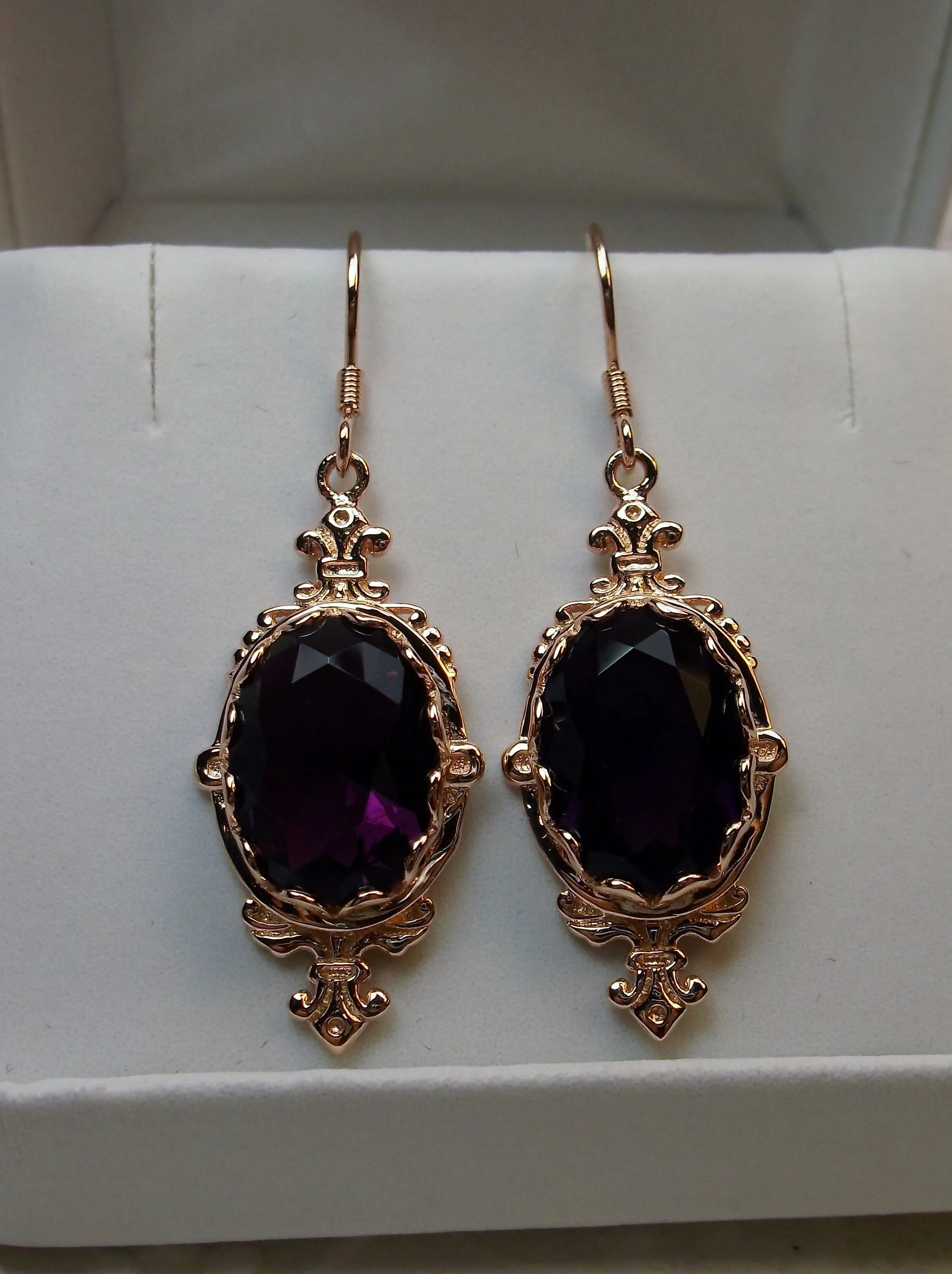 Amethyst Earrings, Rose Gold-plate, Stylish Victorian Jewelry #E18