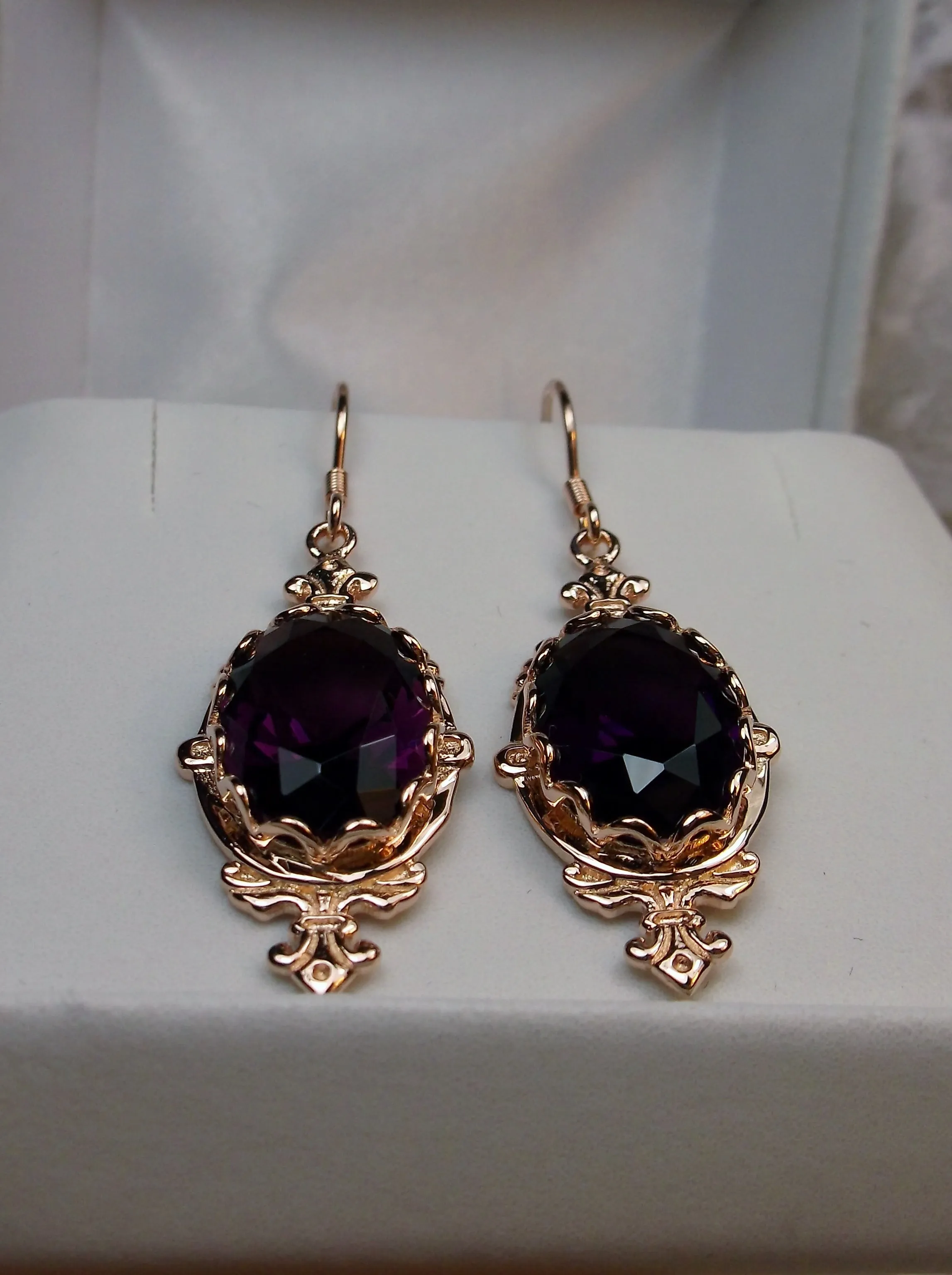 Amethyst Earrings, Rose Gold-plate, Stylish Victorian Jewelry #E18
