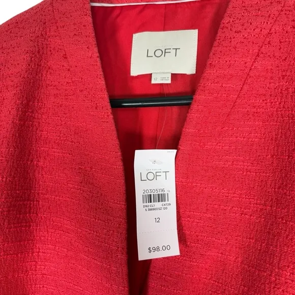 Ann Taylor LOFT Womens 12 Red Blazer One Button Tweed Twill Career Work Office