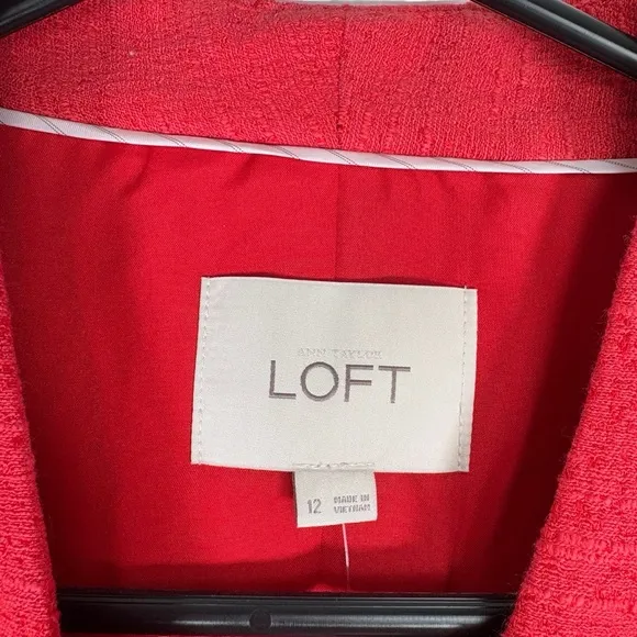 Ann Taylor LOFT Womens 12 Red Blazer One Button Tweed Twill Career Work Office