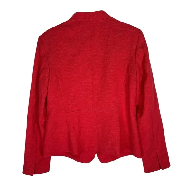Ann Taylor LOFT Womens 12 Red Blazer One Button Tweed Twill Career Work Office