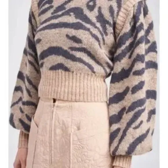 Anthropologie En Saison Mares Wool Blend Cropped Balloon Sleeve Sweater Womens M