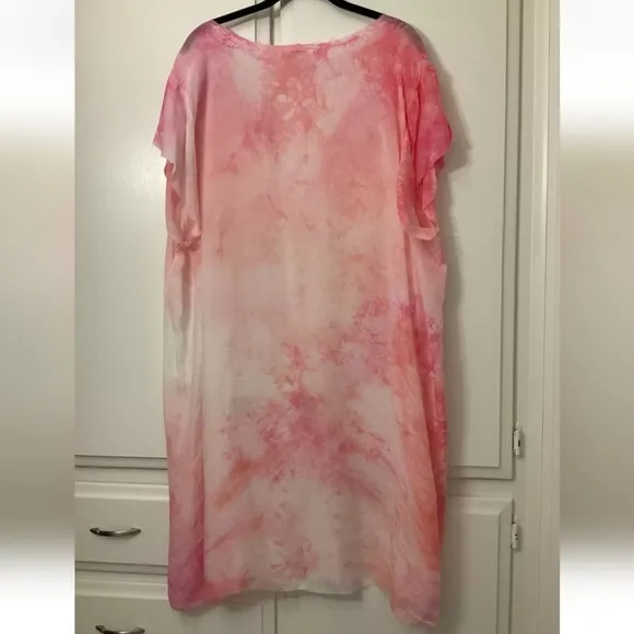 ANTHROPOLOGIE Nico Tunic/Dress Pink Tie-Dye Raw Hem Sz. S NWT