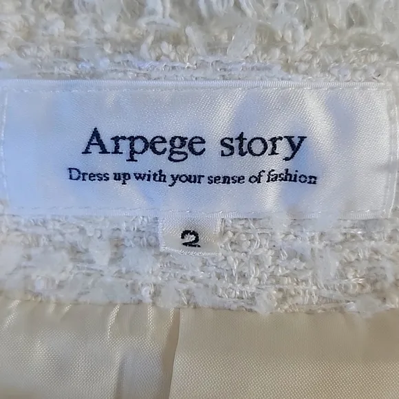 Aperge Story Womens White Tweed Vest Size 2 (Medium) Preppy Peplum Fringe Cotton