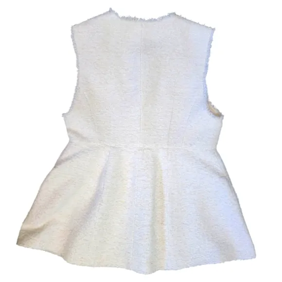 Aperge Story Womens White Tweed Vest Size 2 (Medium) Preppy Peplum Fringe Cotton