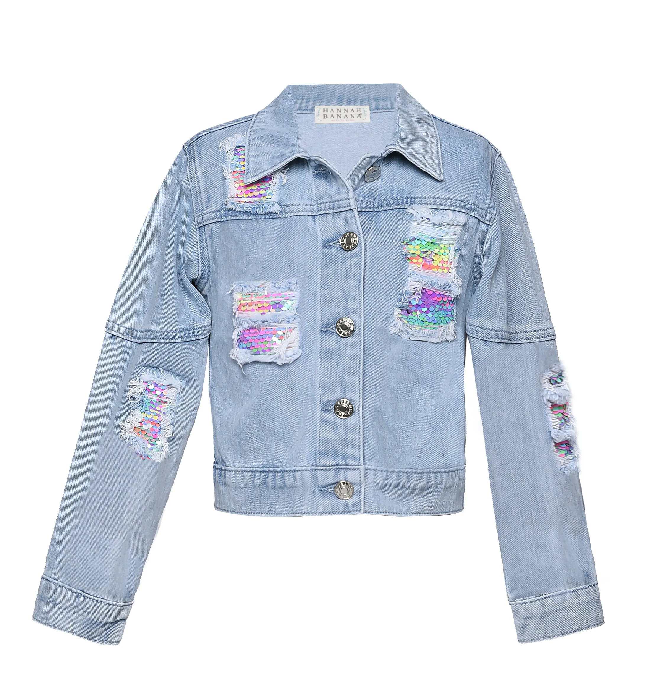 BABY sara- Stonewash Denim Jacket with Sequin Distress