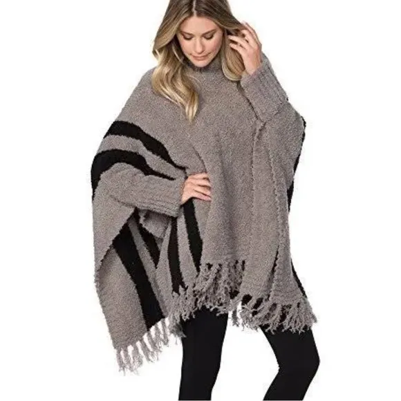 Barefoot Dreams Sweater Cozy Chic Beach Fringe Lounge Poncho