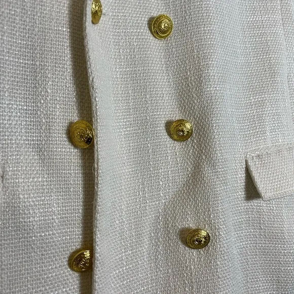 Bishop   Young Anthropologie brand White Tweed Blazer Gold Buttons Size L