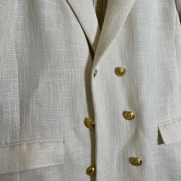 Bishop   Young Anthropologie brand White Tweed Blazer Gold Buttons Size L