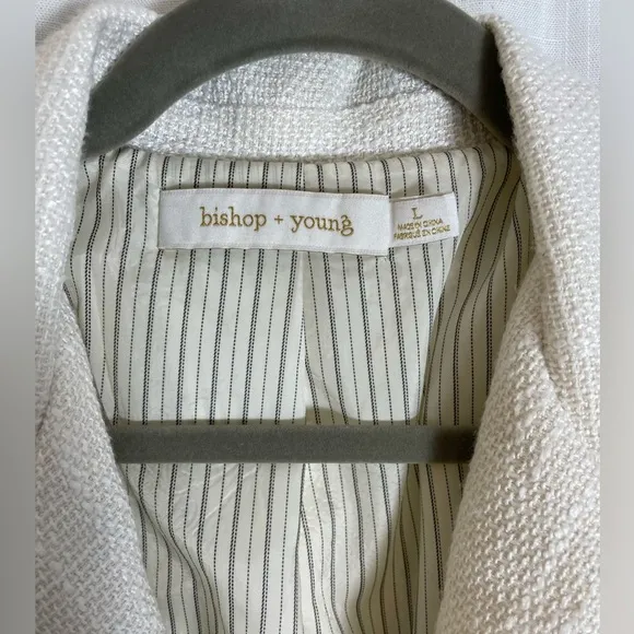 Bishop   Young Anthropologie brand White Tweed Blazer Gold Buttons Size L