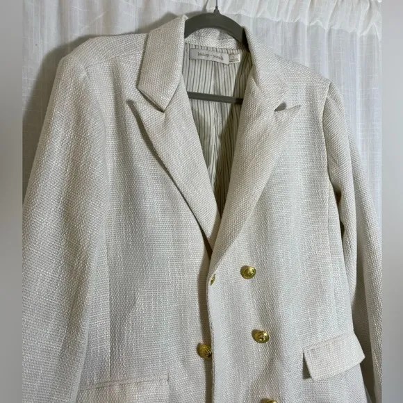 Bishop   Young Anthropologie brand White Tweed Blazer Gold Buttons Size L