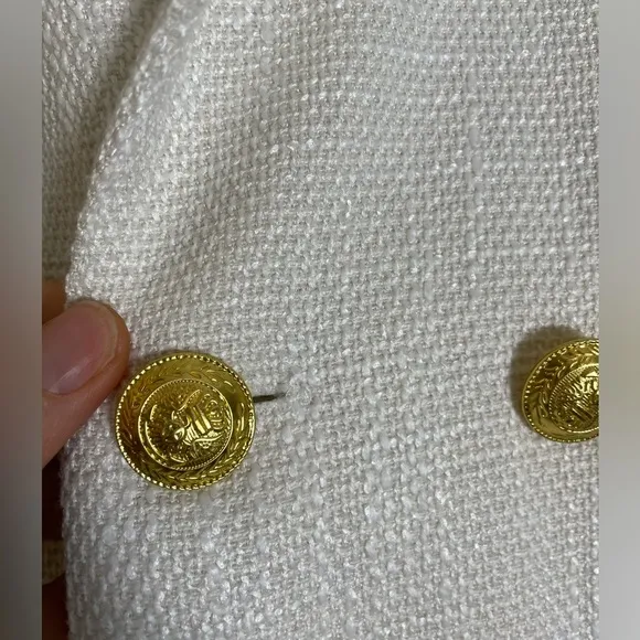 Bishop   Young Anthropologie brand White Tweed Blazer Gold Buttons Size L