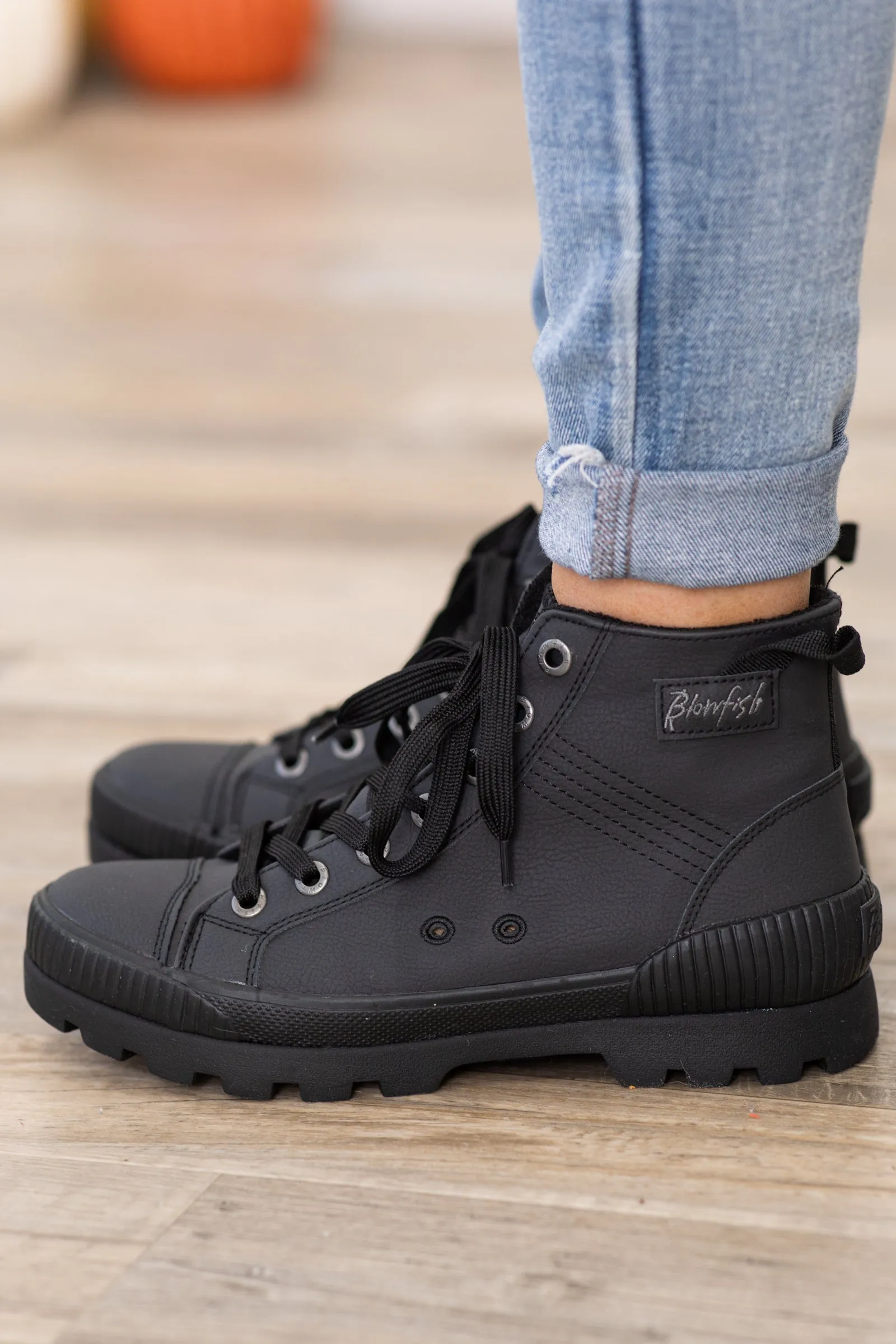 Black Lug Sole High Top Sneakers