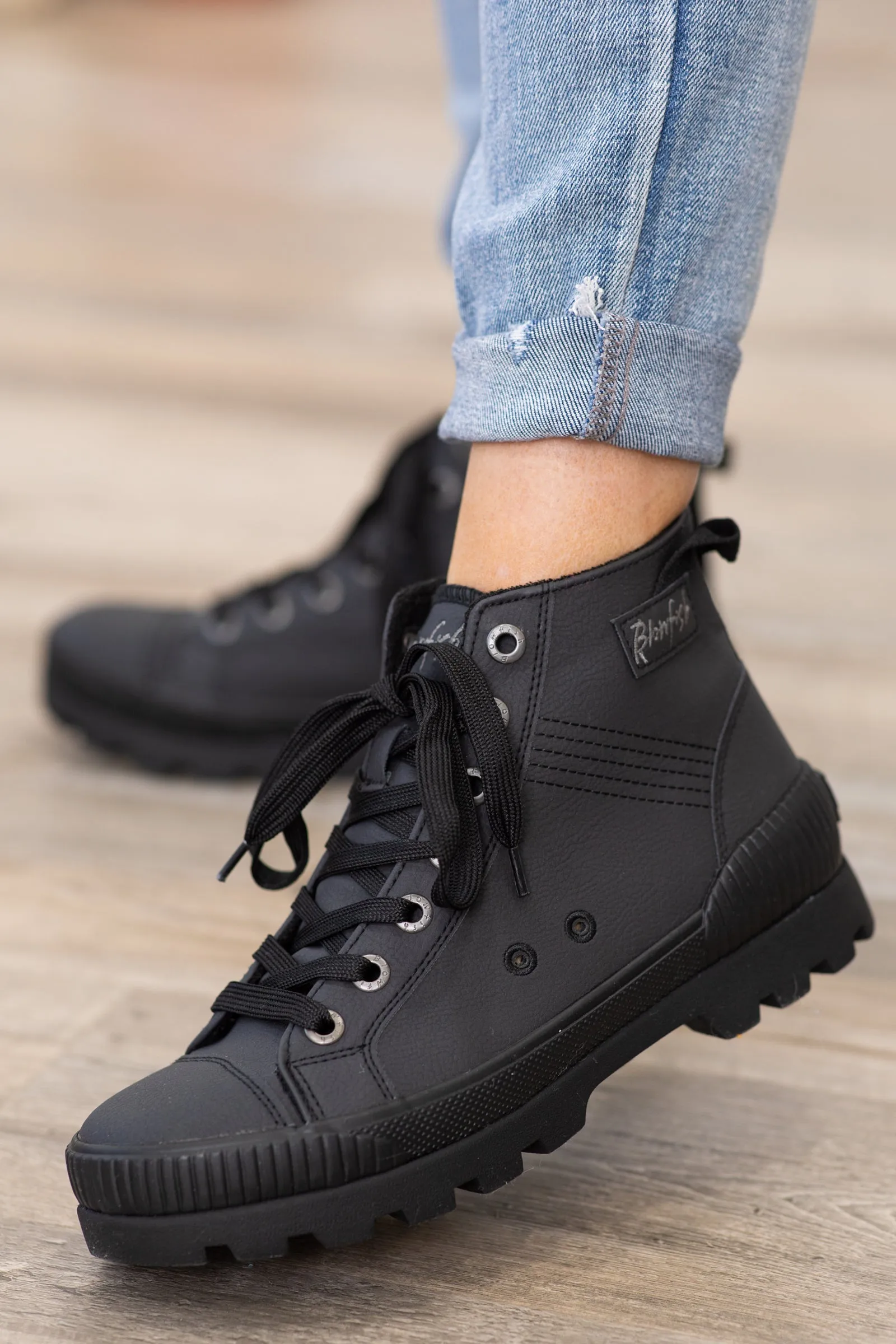 Black Lug Sole High Top Sneakers