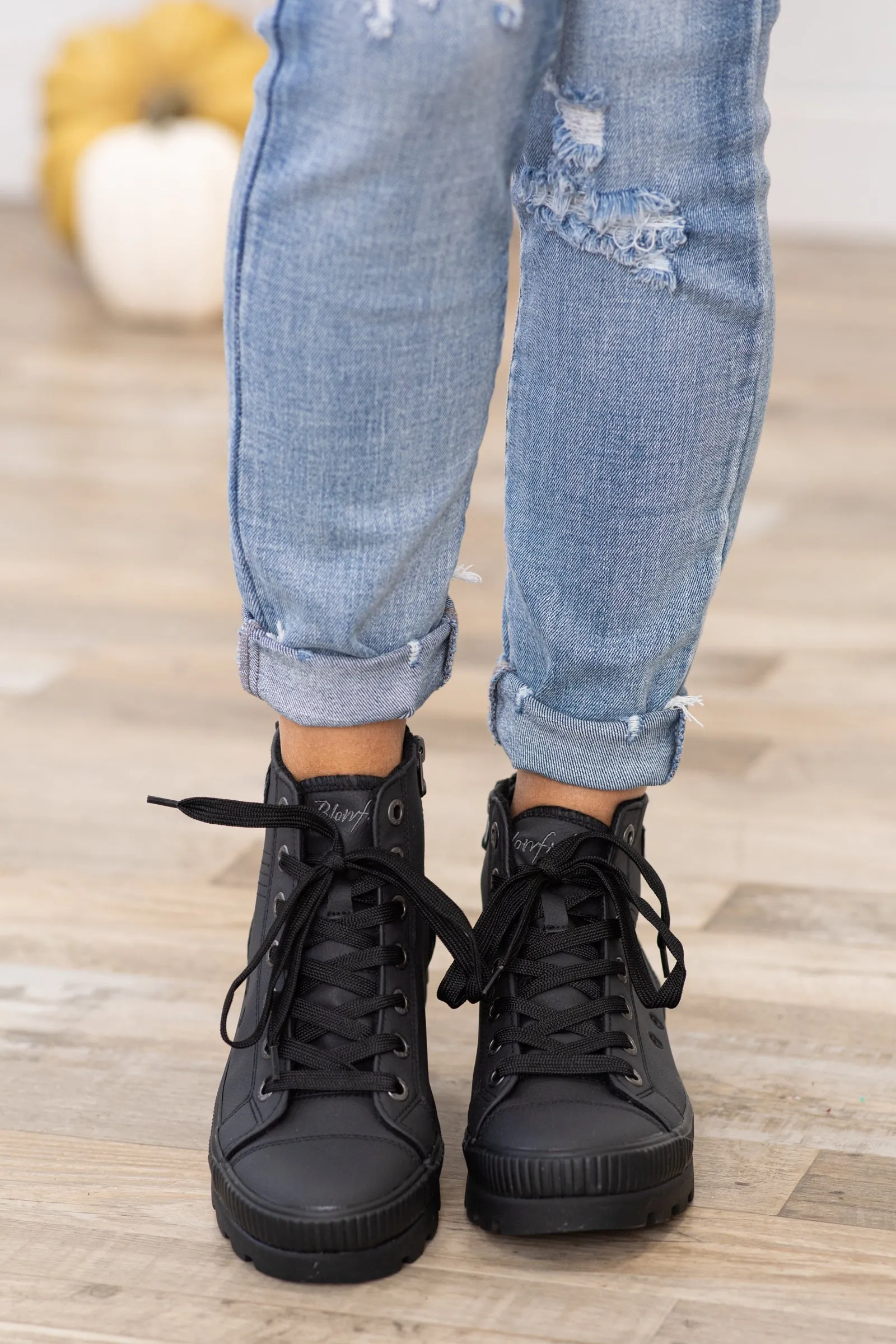 Black Lug Sole High Top Sneakers