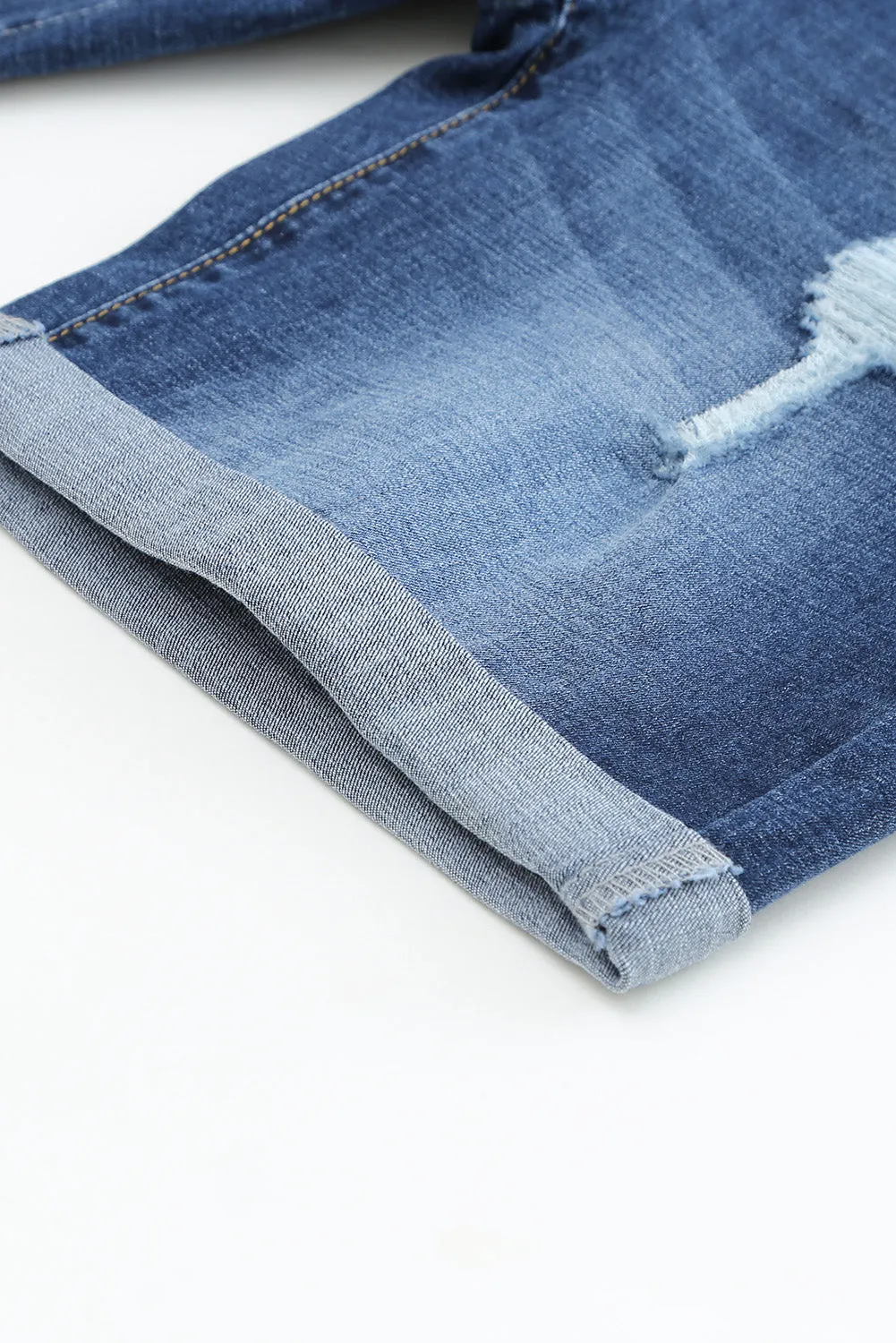 Blue Distressed Low-rise Men's Denim Shorts