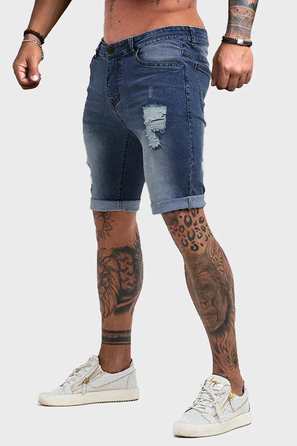 Blue Distressed Low-rise Men's Denim Shorts