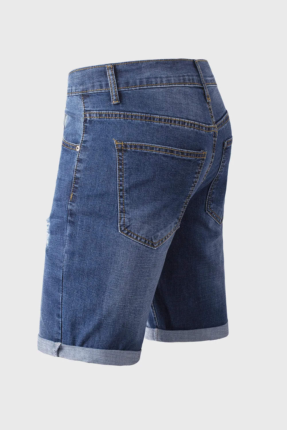 Blue Distressed Low-rise Men's Denim Shorts