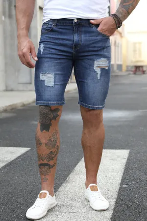Blue Distressed Low-rise Men's Denim Shorts