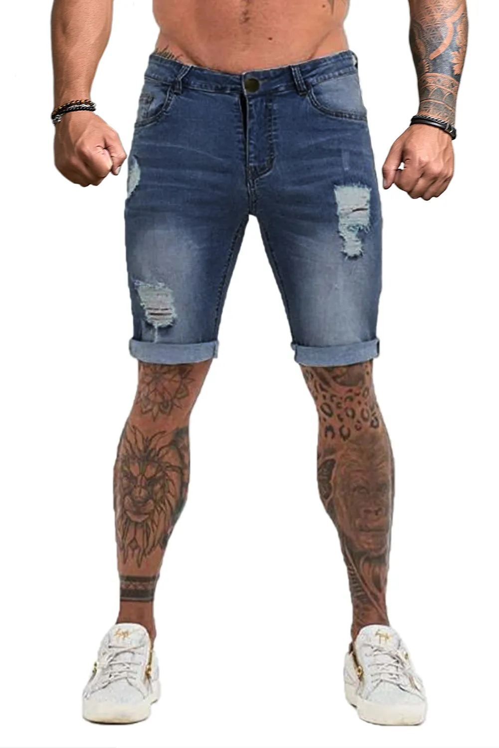 Blue Distressed Low-rise Men's Denim Shorts
