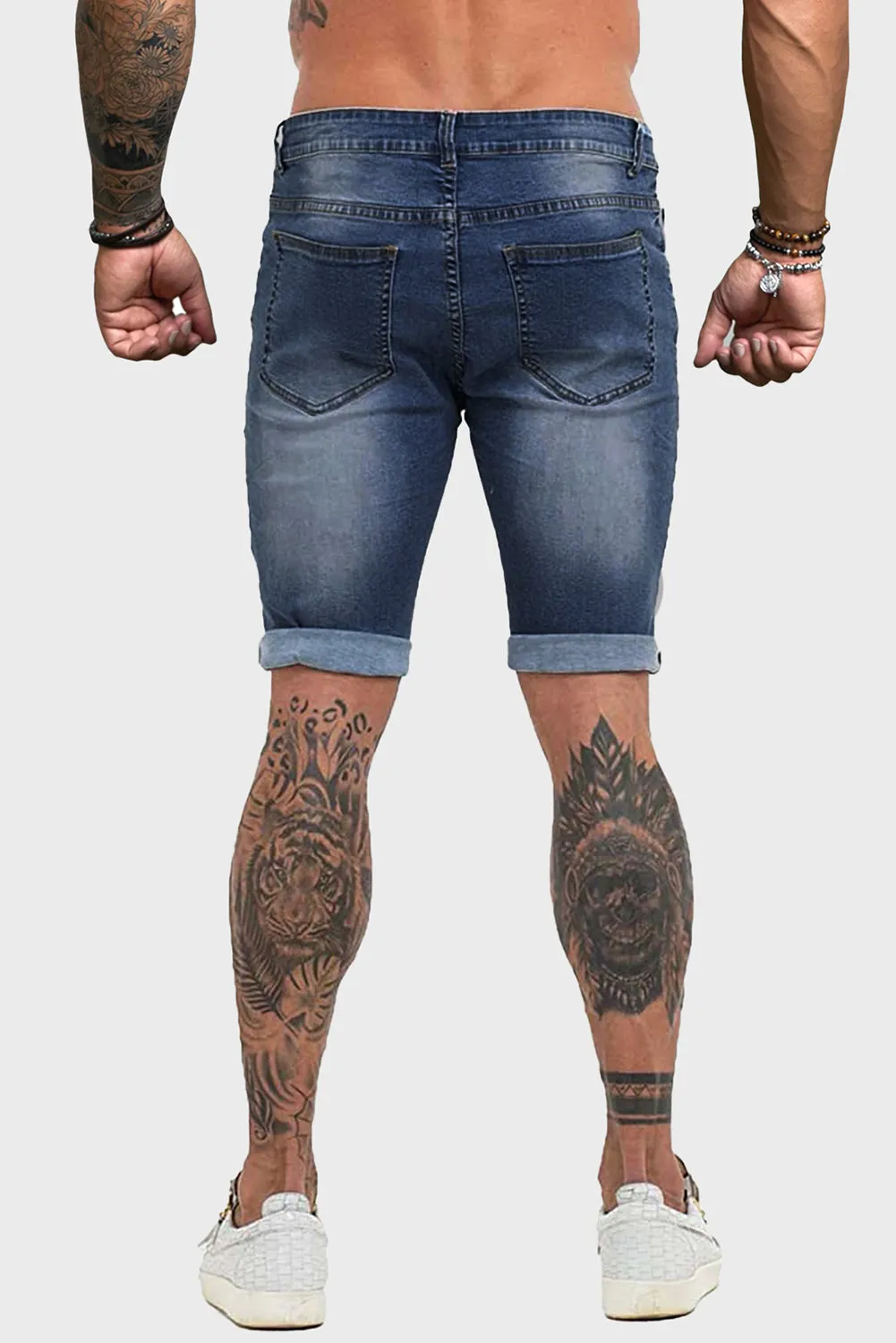 Blue Distressed Low-rise Men's Denim Shorts