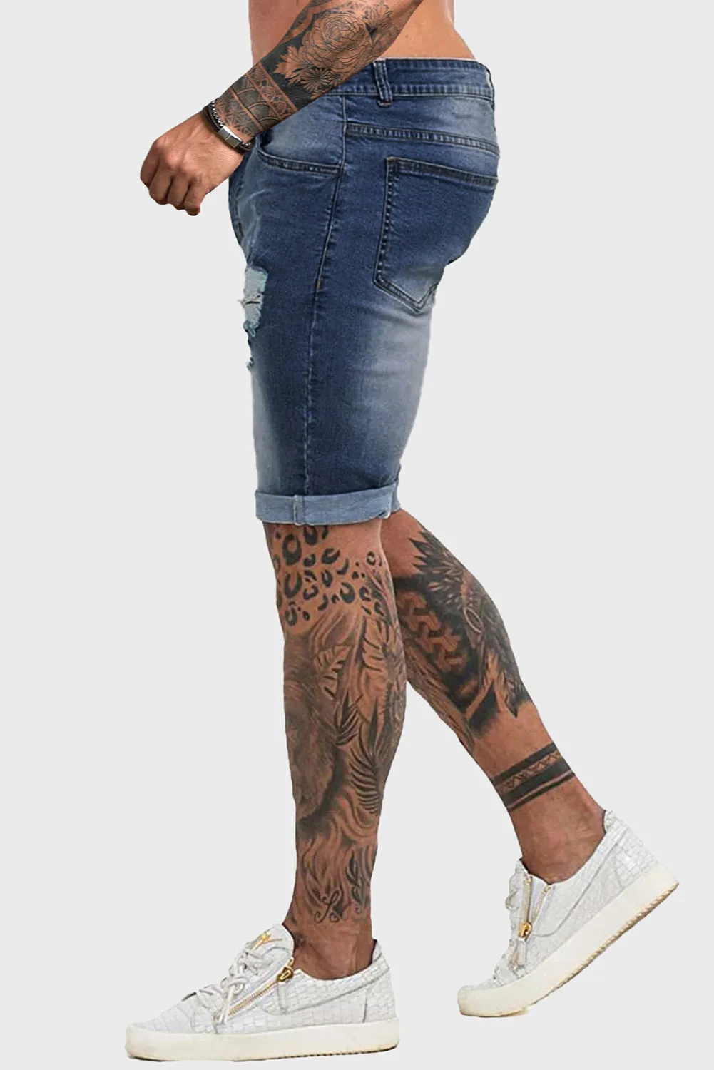 Blue Distressed Low-rise Men's Denim Shorts