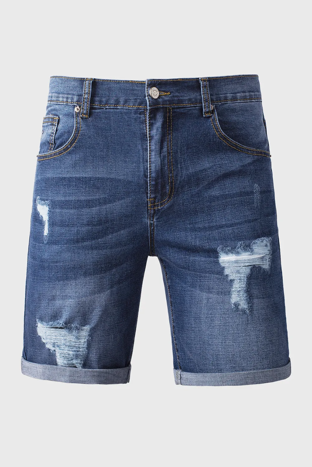 Blue Distressed Low-rise Men's Denim Shorts