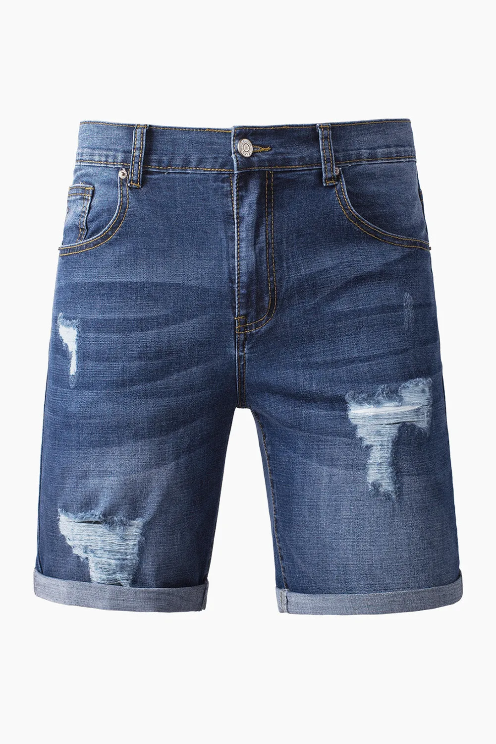 Blue Distressed Low-rise Men's Denim Shorts