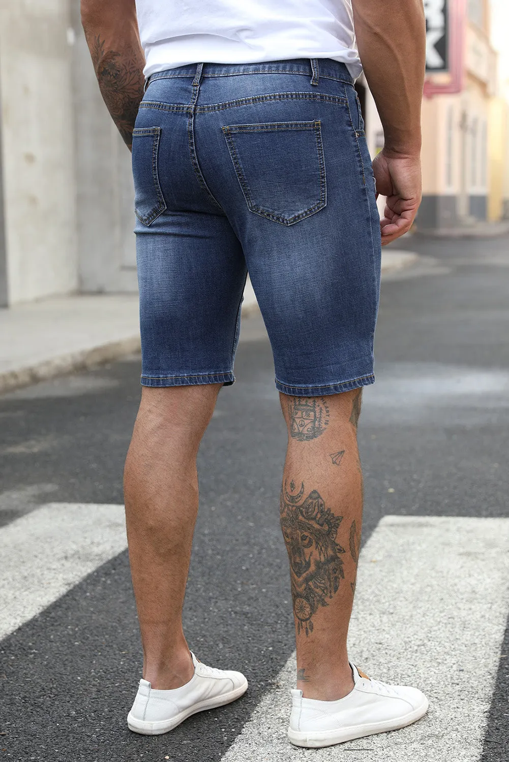 Blue Distressed Low-rise Men's Denim Shorts