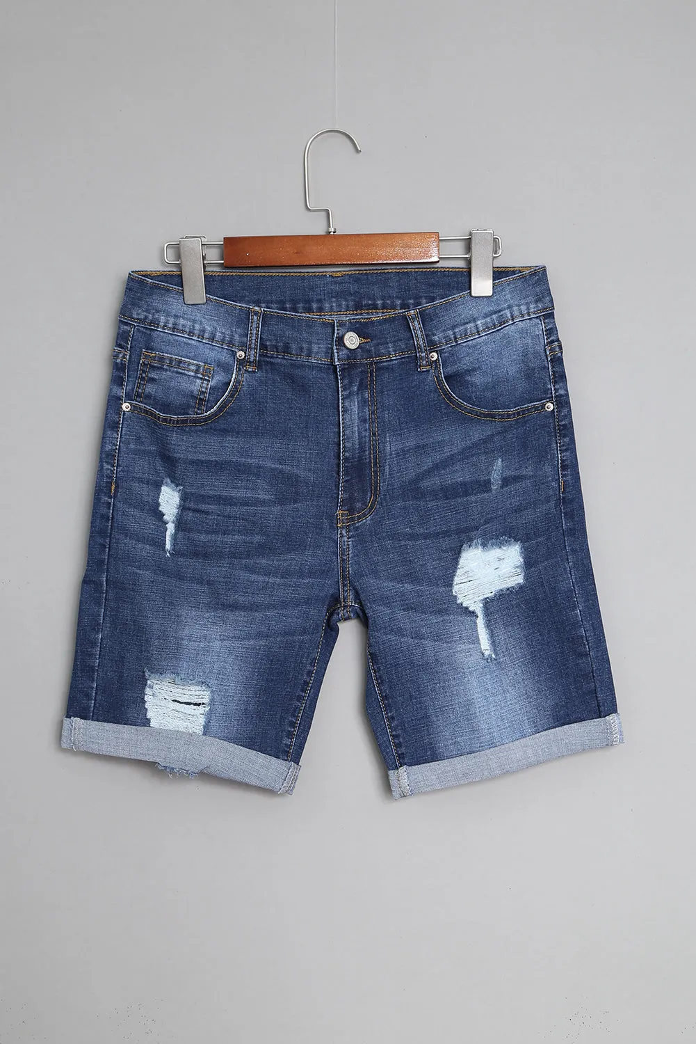 Blue Distressed Low-rise Men's Denim Shorts