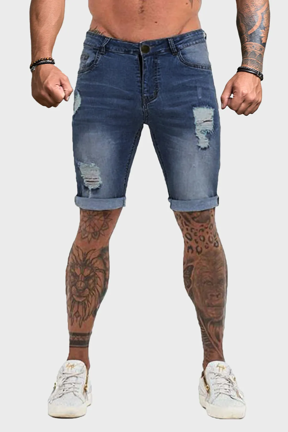 Blue Distressed Low-rise Men's Denim Shorts