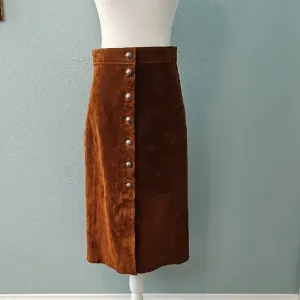 Brown Button-Front Suede Skirt