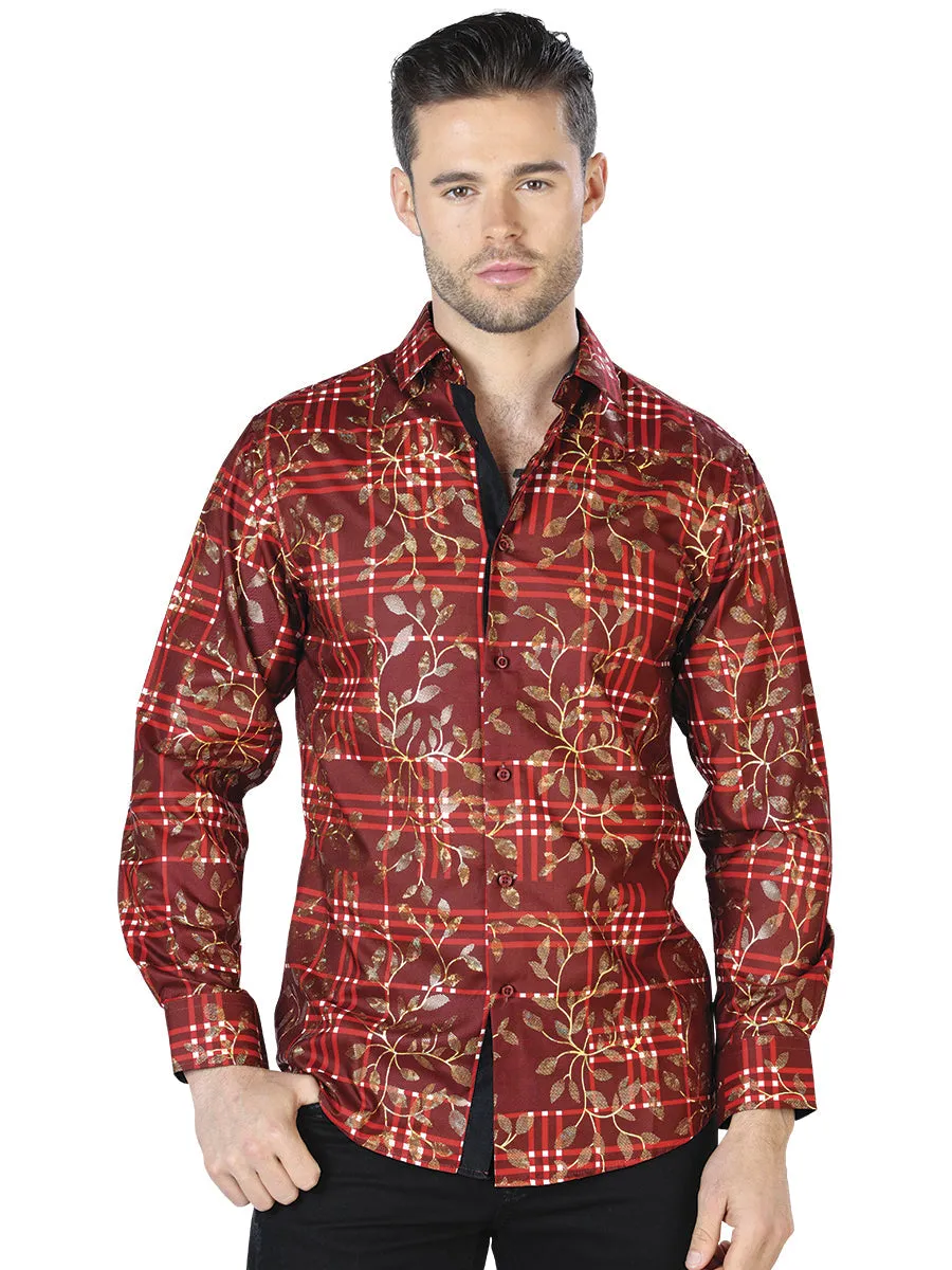 Camisa Casual Manga Larga Estampada Rojo/Oro para Hombre 'El Señor de los Cielos' - ID: 44021