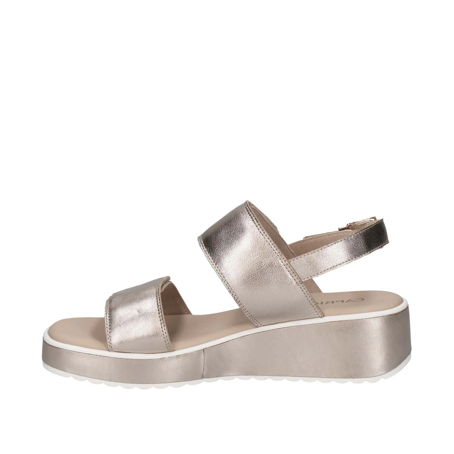 Caprice Velcro Strap Wedge Sandal Taupe Metallic