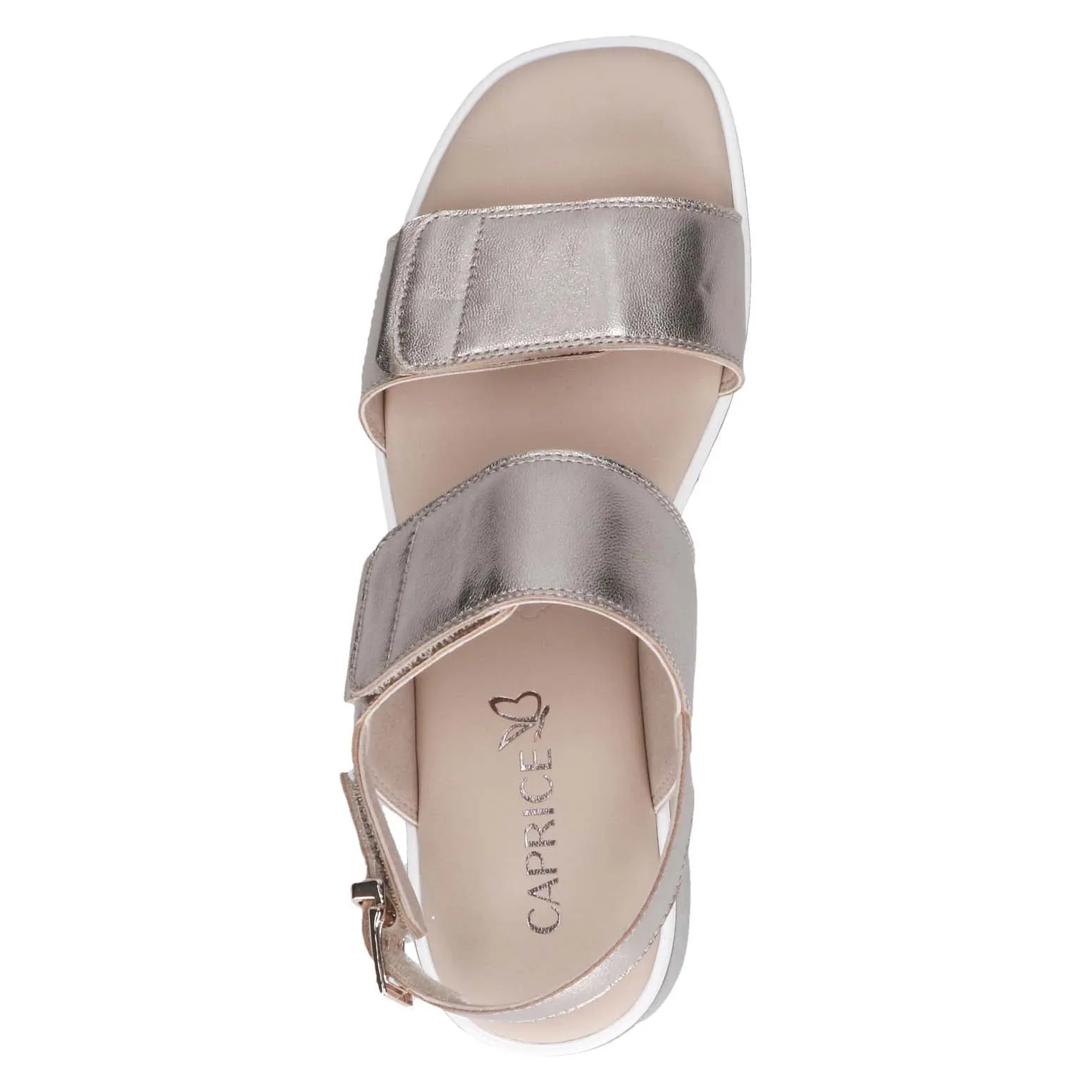 Caprice Velcro Strap Wedge Sandal Taupe Metallic